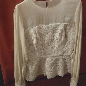 Teri Jon embroidered lace top. Sheer  sleeves/top.